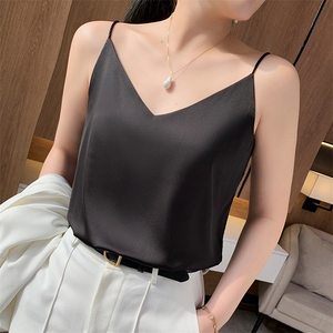 真丝吊带背心女内搭西装白色黑色打底缎面桑蚕丝上衣小夏季v领图片