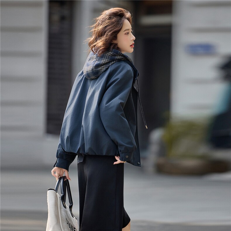 2026年冬季时尚潮流格子假两件休闲外套，女装短外套，红依一坊