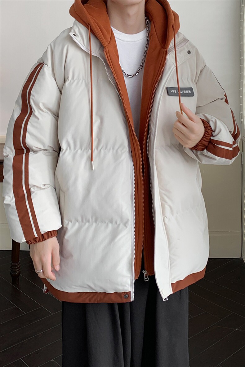 棉服男冬季新款港风宽松假两件连帽棉衣MF8587-特P78,男装棉衣,星座214-3
