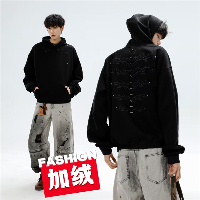 美式Cleanfit复古加绒加厚刺绣连帽卫衣上衣WY0745-P50加绒P56,男装卫衣,星座308B-2