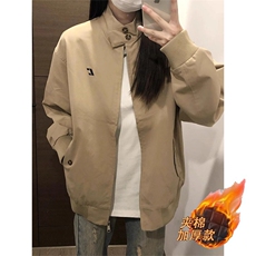 800-P63美式复古初秋夹克外套女2025新款宽松立领卡其色短款，男装夹克，电商B323A