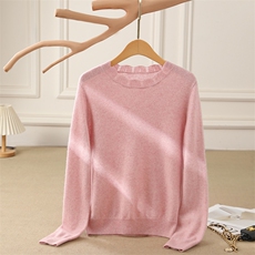 秋冬季35%羊绒简约休闲百搭时尚12针平面花瓣圆领羊绒衫，女装羊绒衫，云暖羊山羊绒