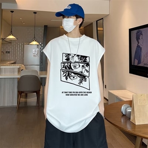 卡通坎肩无袖背心男夏季美式重磅宽松韩版ins风潮牌t恤ST223-P30
