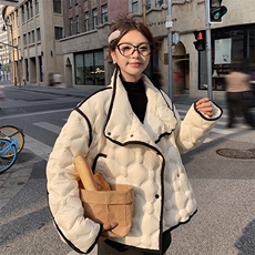 白色独特超好看小香风羽绒服女2025冬季新款高端洋气条纹白鸭绒服，女装羽绒服，2C372