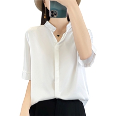 2024年夏装新款衬衫女立领短袖单排扣显瘦气质，女装衬衫，绒宛羊绒