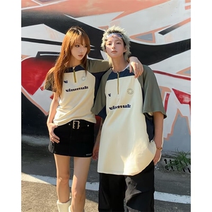 美式复古时尚拼接短袖t恤男潮牌小众青少年运动速干,拉斯维加斯射击运动员穿搭图片