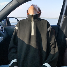 半拉链拼接男女同款纯色毛衣XZ503-MY76057P60控88，男装针织衫/毛衣，星座503-1