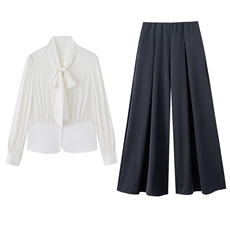 通勤女装高知穿搭高级感飘带上衣仿醋酸短款收腰衬衫女小个子小衫，女装套装/套裙，时尚俏佳人