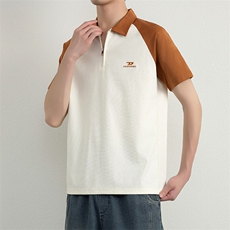 夏季短袖男刺绣翻领POLO衫拼接色T恤宽松休闲半袖上衣YD33997-P40，男装Polo衫，星座310B-3
