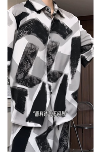 1短袖衬衫男+短裤潮流休闲套装男M-5XL大码TZ78704P50控98模特图图片
