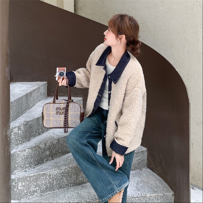 新款主推牛仔拼接羊羔毛外套2652-P195-K298,女装短外套,2C129