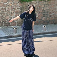 小众设计感珍珠蝴蝶结钉珠短袖T恤女夏oversize宽松潮情侣上衣，男装T恤，星座1210-1