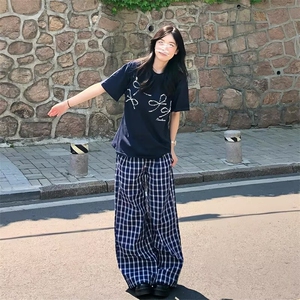 小众设计感珍珠蝴蝶结钉珠短袖T恤女夏oversize宽松潮情侣上衣图片