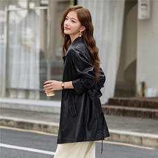 【秋季女装新款】大量现货时尚百搭中长款皮衣外套P-130，女装皮衣，简古