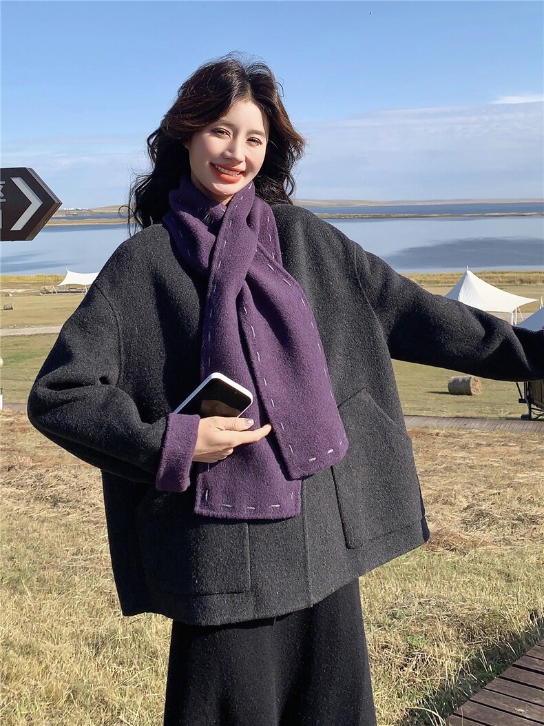 复古撞色双面羊绒大衣女2025秋冬新款独特别致小个子百搭毛呢外套,女装毛呢外套,慧尚2-185