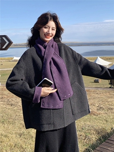 复古撞色双面羊绒大衣女2025秋冬新款独特别致小个子百搭毛呢外套图片