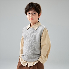 秋冬新款纯色套头100%羊毛针织马夹男童背心女童麻花打底针织毛衣，童装儿童羊毛衫，初丹羊绒童装