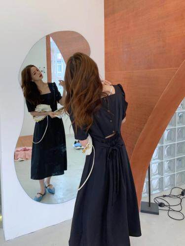 现货!气质方领收腰绑带后背镂空连衣裙，女装连衣裙，FUXINXIN 福歆歆