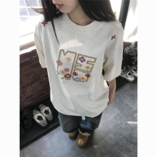 网图现货美式宽松圆领灰色刺绣潮流T恤男女T1109/P32，男装T恤，星座205-3
