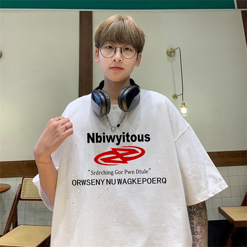量大优供抖音视频支持得物配合二开美式满天星亮片短袖T恤MTX376,男装T恤,电商A486
