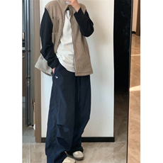 阔腿工装裤男女秋冬加绒加厚休闲直筒防风运动抽绳拖地长裤~Q73，男装休闲裤，星座601-1