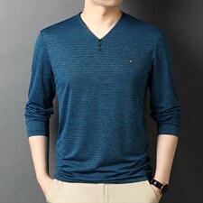 QLM55188男士2023年春季新款长袖t恤纯色青年商务体恤打底衫P60图片