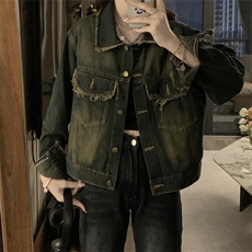 复古做旧毛边牛仔外套春季2025新款小个子高级感短款上衣C759-85，男装工装外套，星座911-2(原星座613-2）