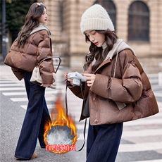【bao款大货主推】2025冬装新款撞色拼接毛线连帽羽绒服90%白鸭绒，女装羽绒服，雅静靓衣