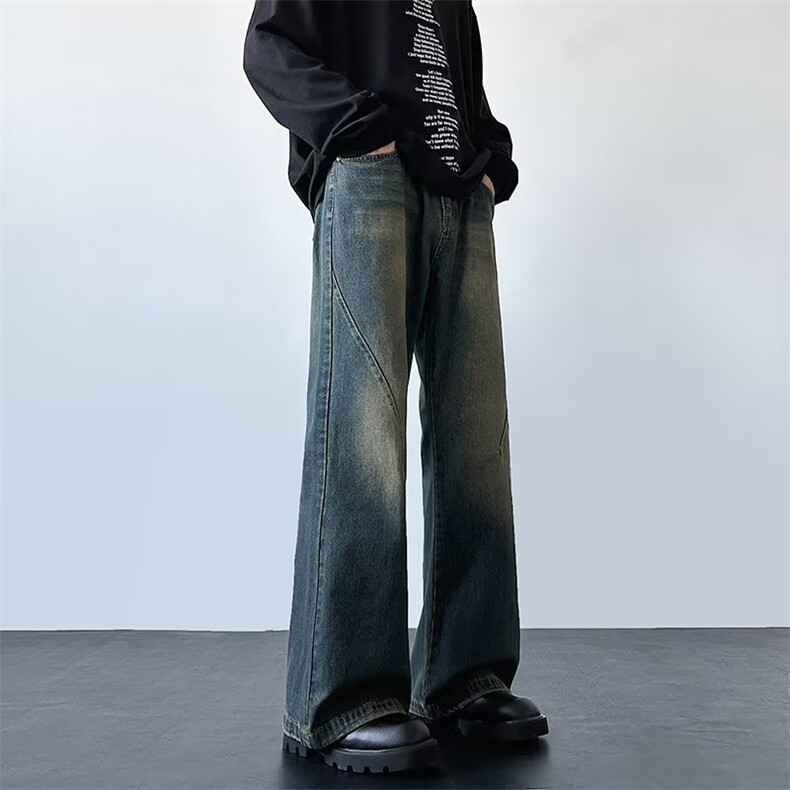 美式高街复古蓝渐变牛仔裤男款春秋宽松直筒垂感裤子潮RK1020-P45，男装牛仔裤，星座412
