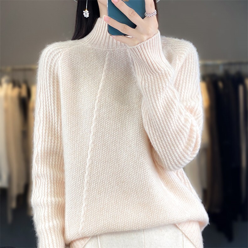 秋冬新款半高领羊毛衫女百搭重磅宽松衫加厚毛衣打底衫，女装羊毛衫，鸿陌羊绒