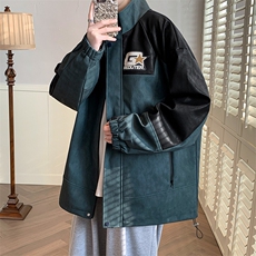 秋装立领撞色夹克外套2023新品潮牌印花外套男女8177-P100控价138，男装夹克，电商A441-1