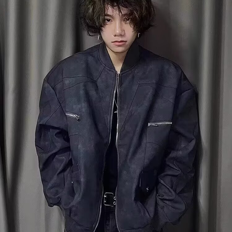 秋冬小众高级感美式街头复古拉链口袋麂皮夹克男女同款外套潮,男装夹克,星座410-7