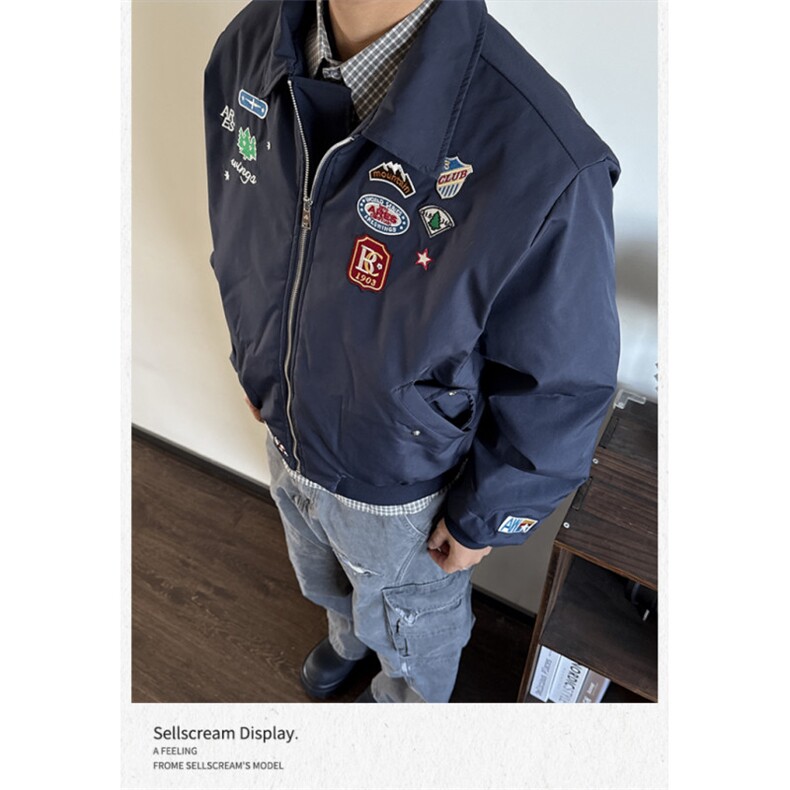 美式复古徽章刺绣小标飞行夹克男女小众休闲百搭派克服图片