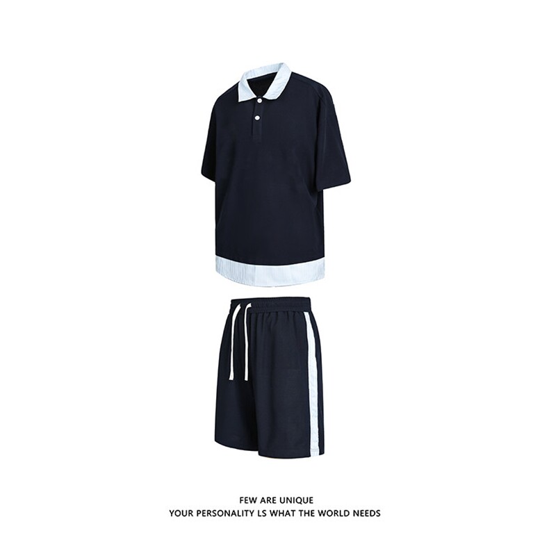 夏季新款抖音品质假两件短袖POLO衫潮牌休闲套装男-A2119TP50控78,男装T恤,电商B241
