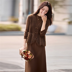 轻熟风气质针织马甲连衣裙两件套女2025秋冬新款洋气减龄套装裙子，女装套装/套裙，乐吉娜
