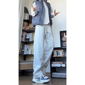 慵懒风黑色抽绳阔腿裤男宽松垂感直筒休闲长裤K7783-特价P30图片