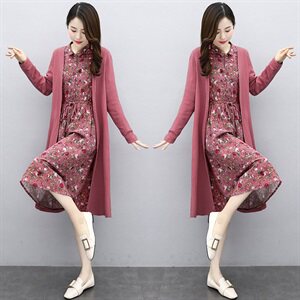 时尚优雅女装套装 修身显瘦花裙子两件套XBL092图片