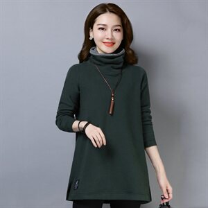 2020年秋季新款加绒加厚高领卫衣女中长款秋冬打底衫上衣服