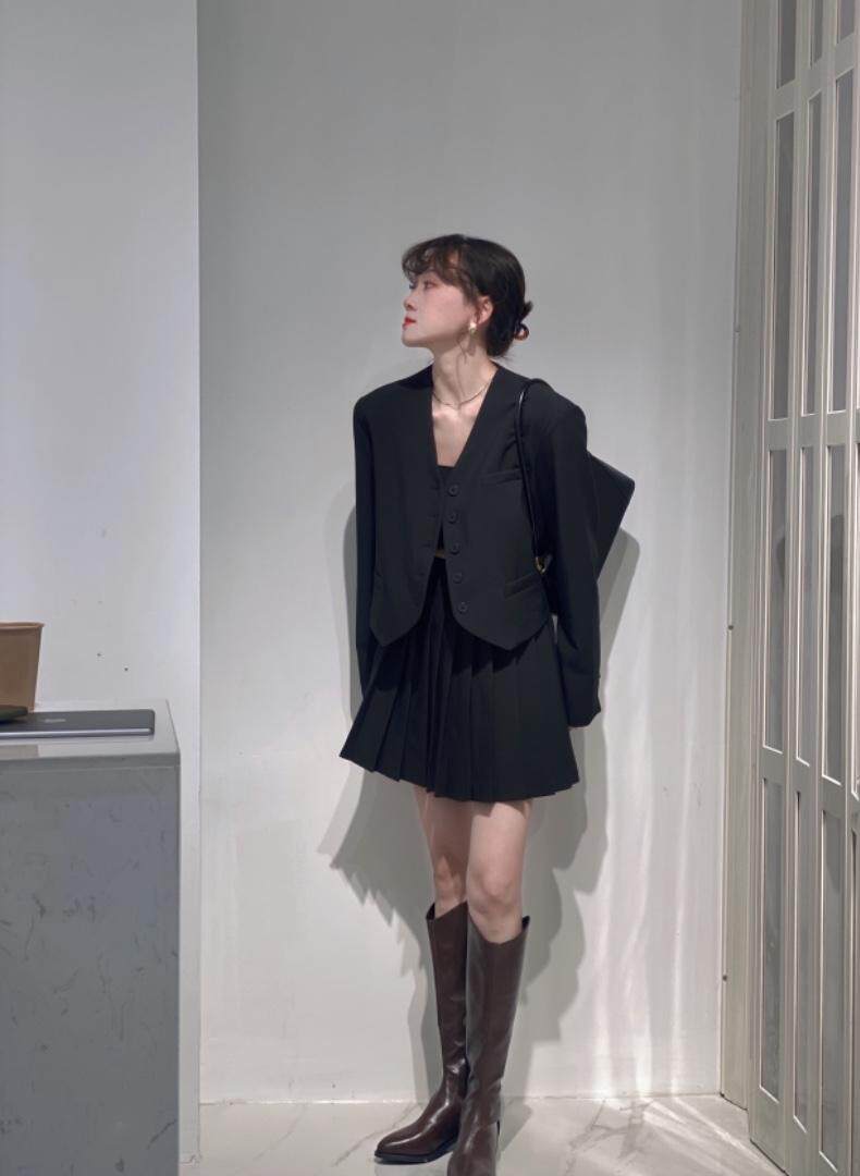 韩系百褶裙两件套，其它，驿谷