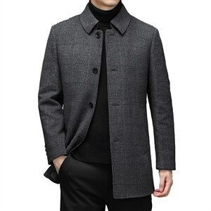 羊毛毛呢风衣白鸭绒内胆新款中年冬爸爸装外套HM20293- P300图片