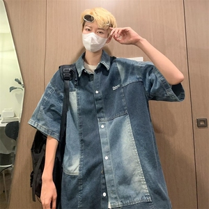 文艺青春流行潮ins潮流衬衫新款百搭标准夏季日常男时尚五分袖图片