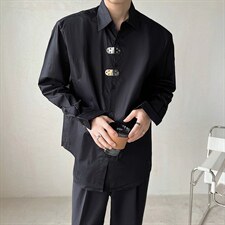 2026秋款金属扣设计感长袖白衬衫禁欲系小众痞帅衬衣CY20/P68控98，男装衬衫，电商A243
