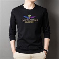 春秋季男士长袖印花圆领上衣中年商务休闲打底衫加厚时尚卫衣男装，男装卫衣，电商B212（原钱塘6029）