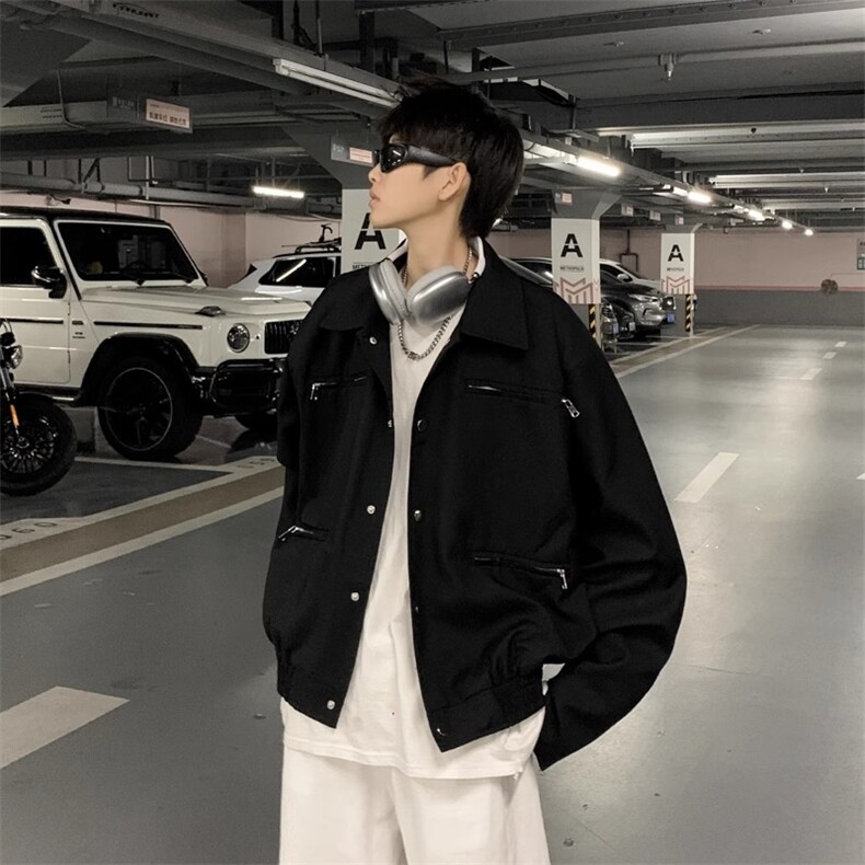 秋冬短款翻领外套男休闲潮牌痞帅日系复古港风青少年韩版美式夹克，男装夹克，星座506A