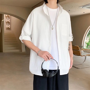 七分短袖衬衫男士棉麻外套夏季薄款休闲7衬衣服男装帅气-C616-p33图片