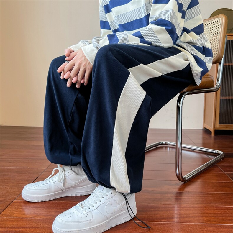 秋季宽松直筒卫裤美式复古藏青色裤子男ins潮流长裤K4344-P38,男装休闲裤,星座512-2