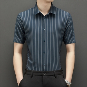 新款男士休闲条纹时尚免烫短袖衬衫商务上衣修身男装 CK8602-P78图片