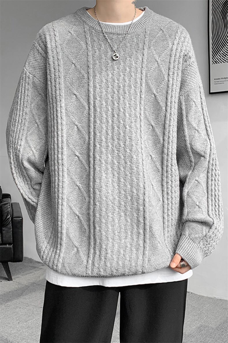 8XL-M圆领毛衣男秋冬季宽松慵懒套头麻花针织衫毛线衣MY19005P68,男装针织衫/毛衣,电商B312