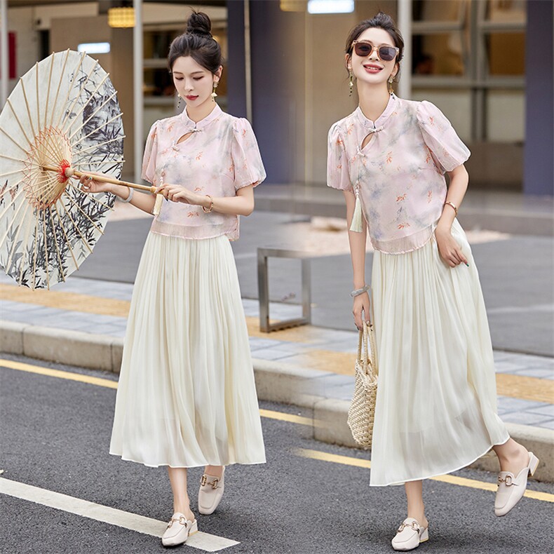 现货退货退现改良旗袍连衣裙两件套装女夏新中式年轻高端高贵优雅,商品下架区,韩然一族