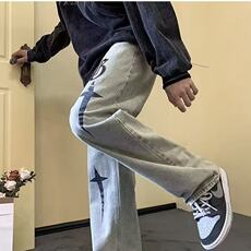 美式复古刺绣牛仔裤男款春秋季2025新款潮牌宽松直筒水洗裤子高街，男装牛仔裤，星座506A